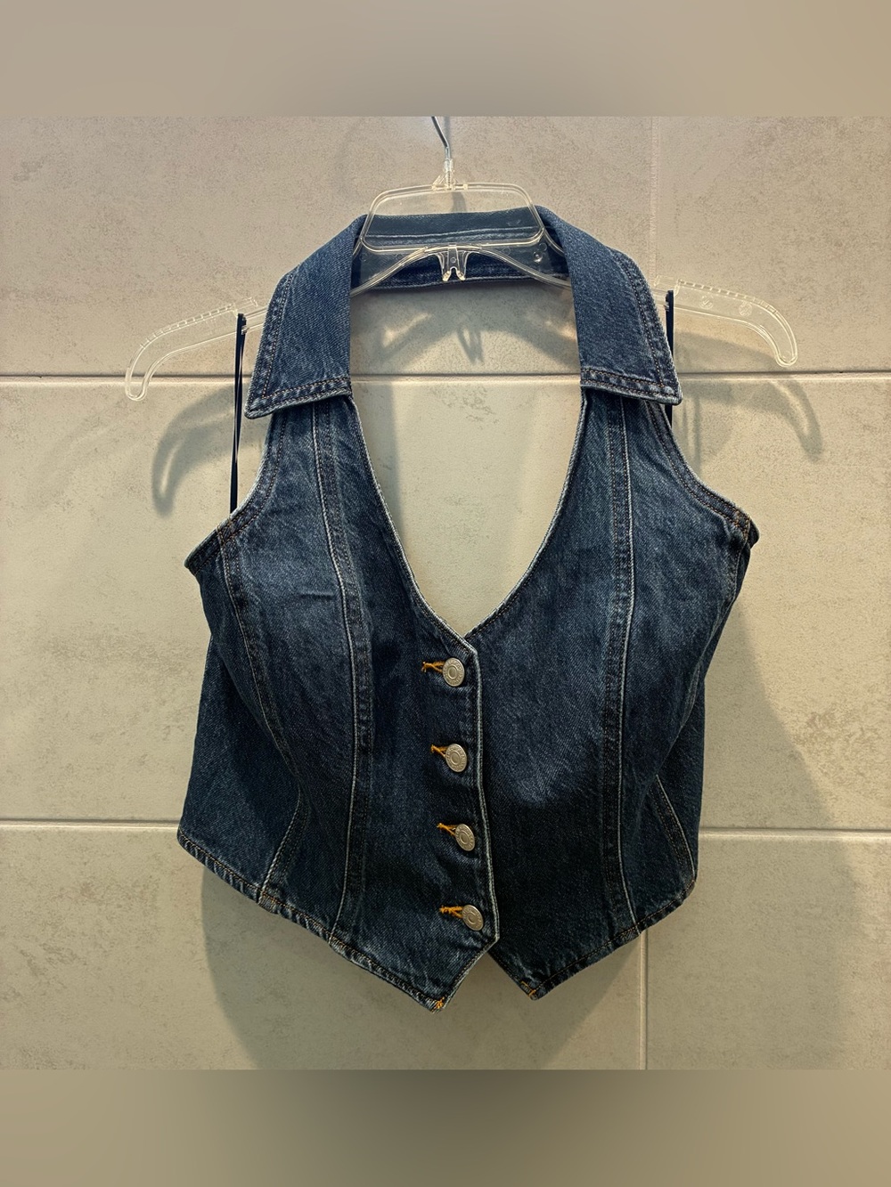 Levi’s Dark Denim Button Front Cropped Vest Halter Top NWT Large